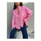 minaaise Pembe Oversize Geniş Manşetli Kadın Gömlek 27384
