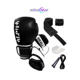 Minamor Boks Eldiveni Siyah + Boks Bandajı + Dişlik + Atlama İpi - 4'lü Set