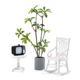 Minamzee 4 Parça Dollhouse Mobilya Seti, Modern Stil Minyatür Bebek Evi Mobilyaları, 1:12 Minyatür Mobilya Aksesuarları Küçük Masa, Küçük Sandalye, Mini TV ve Saksı Bitkisi içerir, Yetişkinler için Uygun