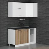 Minar 150CM Beyaz/Dore K150-D2 Köşe Mutfak Dolabı Suntalam Malzeme Modern Tasarım Geniş Depolama - Beyaz - Ceviz