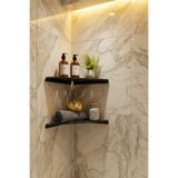 Minart 2'li Set Siyah Banyo Köşe Rafı Metal | 27x14 cm | Duş Organizeri | Mat Siyah Metal | Paslanmaz
