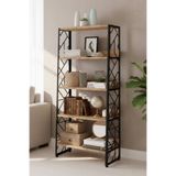 Minart KAVRA Sağlam Modern Metal Ahşap Kitaplık, 150 cm, 5 Raflı Dekoratif Kitaplık Raf, Salon Ofis Mutfak