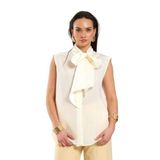 Minası Butik FULARLI KOLSUZ GÖMLEK (SARI, 38)