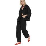 Minası Butik LAMANTE PİLELİ KETEN PANTOLON (SİYAH, L)