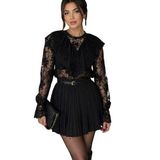 Minası Butik VİCTORİA DANTEL BLUZ (SİYAH, L)