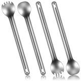 Minatee 4 Parça Titanyum Uzun Saplı Spork ve Kaşık 8,4 İnç Ultra Hafif Taşınabilir Sofra Takımı Hafif Çorba Kaşığı Kamp Spork Gereçleri Açık Kamp Sırt Çantasıyla Seyahat Yürüyüş Seyahat Piknik (Gümüş)