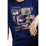 Minblu Love Is Temalı Indigo Tişört - 2XL - İndigo