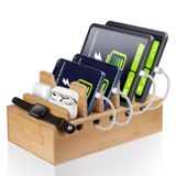 MINCORD Birden Fazla Cihaz için Bambu Şarj İstasyonu, Cep Telefonu Yerleştirme Şarj İstasyonu Düzenleyici, Dizüstü Bilgisayar, Tablet ve iPad'ler için Komidin Başucu Masası Cihazı Şarj Cihazı