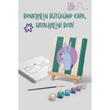 Mind & Play Tavşan Temalı Çocuk Şövale Tuval Boyama Seti | Ahşap Şövale+Tuval+6 Renk Akrilik Boya+Fırça