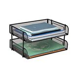 Mind Reader 2'li Paket İstiflenebilir Metal Mesh Dosya Tutucu Tepsileri, Belge Tutucu, Masaüstü Dosya Düzenleyici, Siyah
