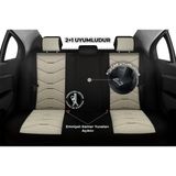 Minderland Verita Elegance Serisi - Ford Tourneo Courier ile Uyumlu Koltuk Kılıfı, Keten-Deri / Krem - VEE2715 - Krem Rengi - Bej