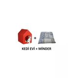 (Minderli) Kedi Köpek Evi Kırmızı Renk Kulübesi Yuvası Su Geçirmez
