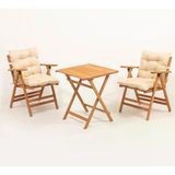 Minderli Loretta Masa Sandalye Seti 2+1 Ahşap Bahçe Balkon Teras Katlanır Set 60X60 Masa