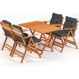 Minderli Loretta Masa Sandalye Seti 4+1 Ahşap Bahçe Balkon Teras Katlanır Set 120x70 Cm-antrasit Antrasit