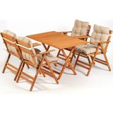 Minderli Loretta Masa Sandalye Seti 4+1 Ahşap Bahçe Balkon Teras Katlanır Set 120X70 Cm
