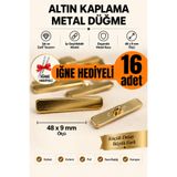 Minderra 16 Adet - İğne Hediyeli İpli - Altın Kaplama Metal Dikdörtgen 48x9 mm Koltuk Minder Yastık Puf Sandalye Berjer Koltuk Kanepe Başlık Düğmesi