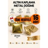 Minderra 16 Adet - İğne Hediyeli İpli - Altın Kaplama Metal Kare 20 mm Koltuk Minder Yastık Puf Sandalye Berjer Koltuk Kanepe Başlık Düğmesi