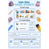 Mindpad 117 Adet İsme Özel Okul Etiketi, Kişiye Özel İsim Yazılabilen Etiket Serisi, Suya Dayanıklı Defter Kalem Scooter Suluk Matara Kitap Sticker Seti