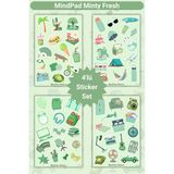 MindPad Studio Pastel Yeşil Temalı 4'lü Sticker Seti - Sevimli Ev Ofis Kamp Piknik Günlük Süsleme Seti, Scrapbook Etiketleri, Ajanda, Bullet Journal, Not Defteri, Planlayıcı