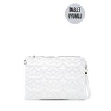 minebag Tablet Boy Dikişli Clutch Suni Deri Kadın Yıldız Çapraz Çanta Tbstar Beyaz
