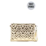 minebag Tablet Boy Dikişli Clutch Suni Deri Kadın Yıldız Çapraz Çanta Tbstar Gold Rugan