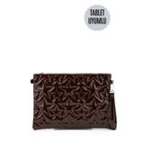 minebag Tablet Boy Dikişli Clutch Suni Deri Kadın Yıldız Çapraz Çanta Tbstar Kahverengi Rugan