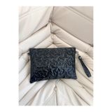 minebag Tablet Boy Dikişli Clutch Suni Deri Kadın Yıldız Çapraz Çanta Tbstar Siyah Rugan