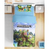 Minecraft 3D Dijital Baskılı Tek Kişilik Çarşafsız Genç Erkek Çocuk Nevresim Takımı - Mavi - Yeşil - 160 x 220 cm