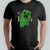 Minecraft - Creeper %100 Pamuklu Bisiklet Yaka T-Shirt - Siyah