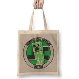 Minecraft Creeper Colored Bez Çanta Uzun Saplı - Açık Bej - 40 X 40