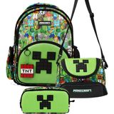 Minecraft Erkek Çocuk Üçlü Ilkokul Okul Çanta Seti - Minecraft Yazılı (Yeşil - Siyah) - SETMC26600A - Siyah - Yeşil