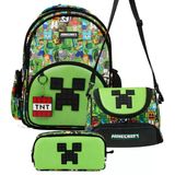 Minecraft Erkek Çocuk Üçlü İlkokul Okul Çanta Seti - Minecraft Yazılı (Yeşil - Siyah) - Setmc26600a
