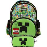 Minecraft Ikili Okul Çantası ve Kalemlik Seti Yeşil - Siyah (Minecraft Yazılı) Erkek Çocuk - SETMC26600C - Siyah - Yeşil