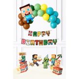 Minecraft Konsept Doğum Günü Süsleme Seti Steve Folyo Balonlu Lüks Paket - Çok Renkli