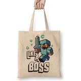 Minecraft Like A Boss Bez Çanta Uzun Saplı - Açık Bej - 40 X 40