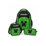 MINECRAFT Lisanslı Creeper Logolu 3'lü Okul Seti | Sırt Çantası + Beslenme Çantası + Kalemlik (26609-26611-26612)