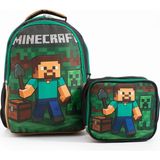 Minecraft Steve Creeper Beslenmeli Ilkokul Çantası Seti - min cleper