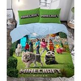 Minecraft Temalı Baskılı Yeşil Çift Kişilik Nevresim Takımı Çok Renkli