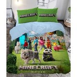 Minecraft Temalı Baskılı Yeşil Çift Kişilik Nevresim Takımı - Renkli - 200 x 220 cm
