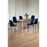 Minel Açılabilen Metal Ayak MDF Mutfak Masası Takımı 6 Lacivert Sandalye 80 x 132
