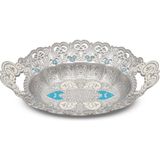 Mineli Motif Oval Hurmalık, Şekerlik, Çerezlik, Lokumluk (430-M) - Mavi - Gümüş - Beyaz