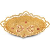Mineli Payitaht Motif Işlemeli Oval Hurmalık, Çerezlik, Şekerlik, Lokumluk (273-M) - Kırmızı - Beyaz - Sarı