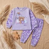 Minelora Ayıcık Baskılı Kız Bebek Pijama Takımı - Lila - 12 - 18 Ay