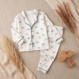 Minelora Uçak Desenli Pamuklu Erkek Çocuk Pijama Takımı - Beyaz - 1 - 2 Yaş