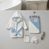 Minelora Unisex Bebek Bornoz Seti 0-3 Ay Koala Temalı Mavi Kenarlı