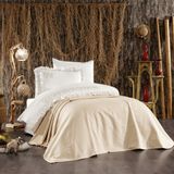 Minelya Home 5 Parça Pamuklu, Pike Yatak Örtülü, Fil Desenli ve Fırfırlı Amazon Tek Kişilik Nevresim Takımı - 160 x 220 cm - Bej