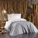Minelya Home 5 Parça Pamuklu, Pike Yatak Örtülü, Fil Desenli ve Fırfırlı Amazon Tek Kişilik Nevresim Takımı - 160 x 220 cm - Gri