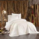 Minelya Home 5 Parça Pamuklu, Pike Yatak Örtülü, Fil Desenli ve Fırfırlı Amazon Tek Kişilik Nevresim Takımı - 160 x 220 cm - Krem