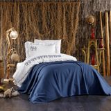 Minelya Home 5 Parça Pamuklu, Pike Yatak Örtülü, Fil Desenli ve Fırfırlı Amazon Tek Kişilik Nevresim Takımı - 160 x 220 cm - Mavi