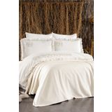 Minelya Home Collection 7 Parça Fil Desenli, Fırfırlı Ve Pike Yatak Örtülü Amazon Çift Kişilik Pamuklu Krem Nevresim Takımı